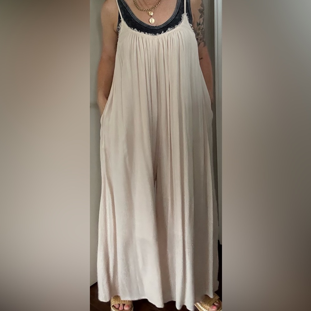 Charlie Paige Cream Gathered Jumpsuit